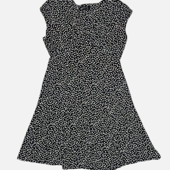 Jones New York Women’s 14 Polka Dot A-Line Dress Black White Twist Front Midi - Picture 1 of 8